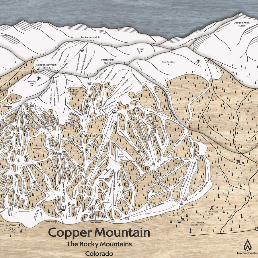 Copper Mountain Laser-engraved, wood trail map