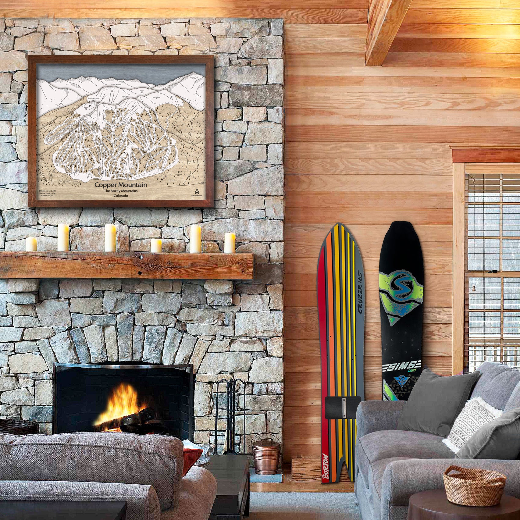 Copper Mountain Large, Wooden, Wall Art, Gift for snowboarders