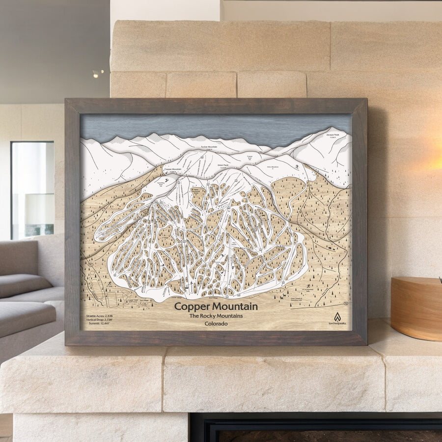 Copper Mountain Ski Slopes Art, 3D Layered Wall Map by Torched Peaks, Artists Shawn Orecchio
