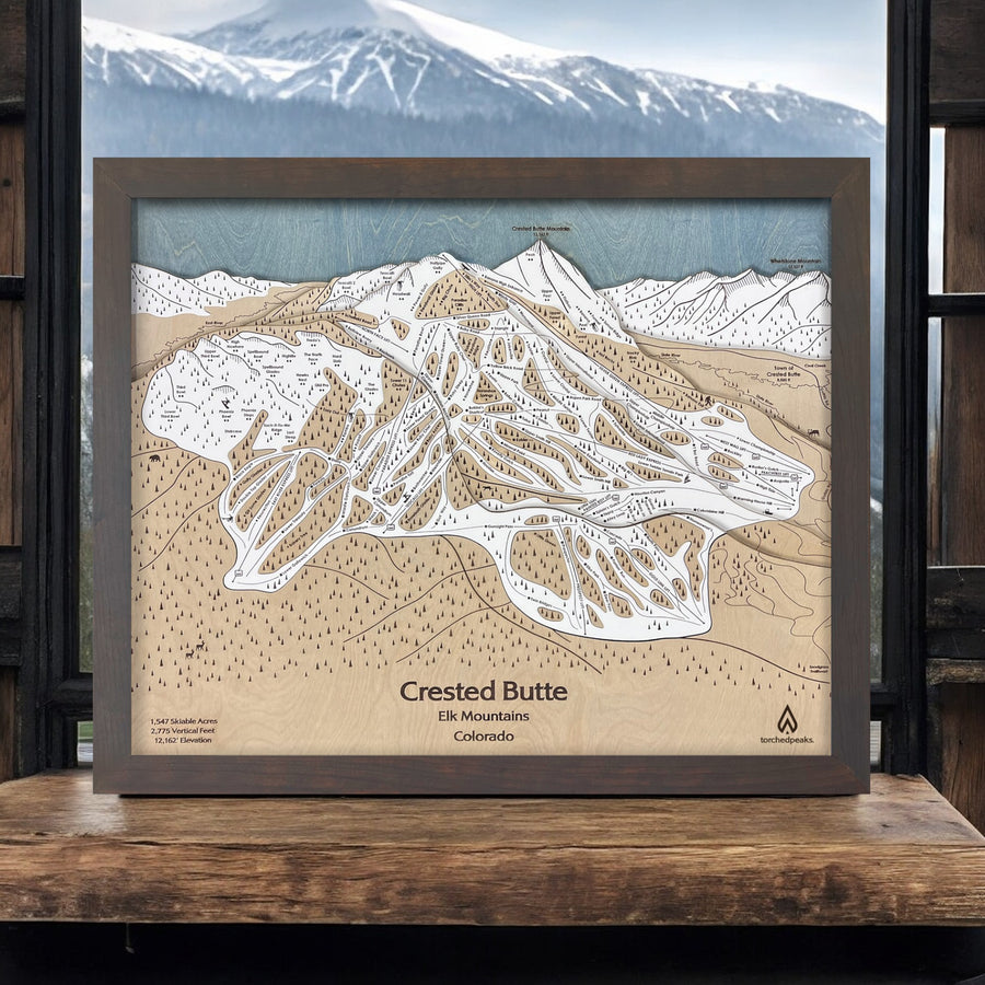 Crested Butte Ski Map, 3D Wood Ski Resort Trail Map