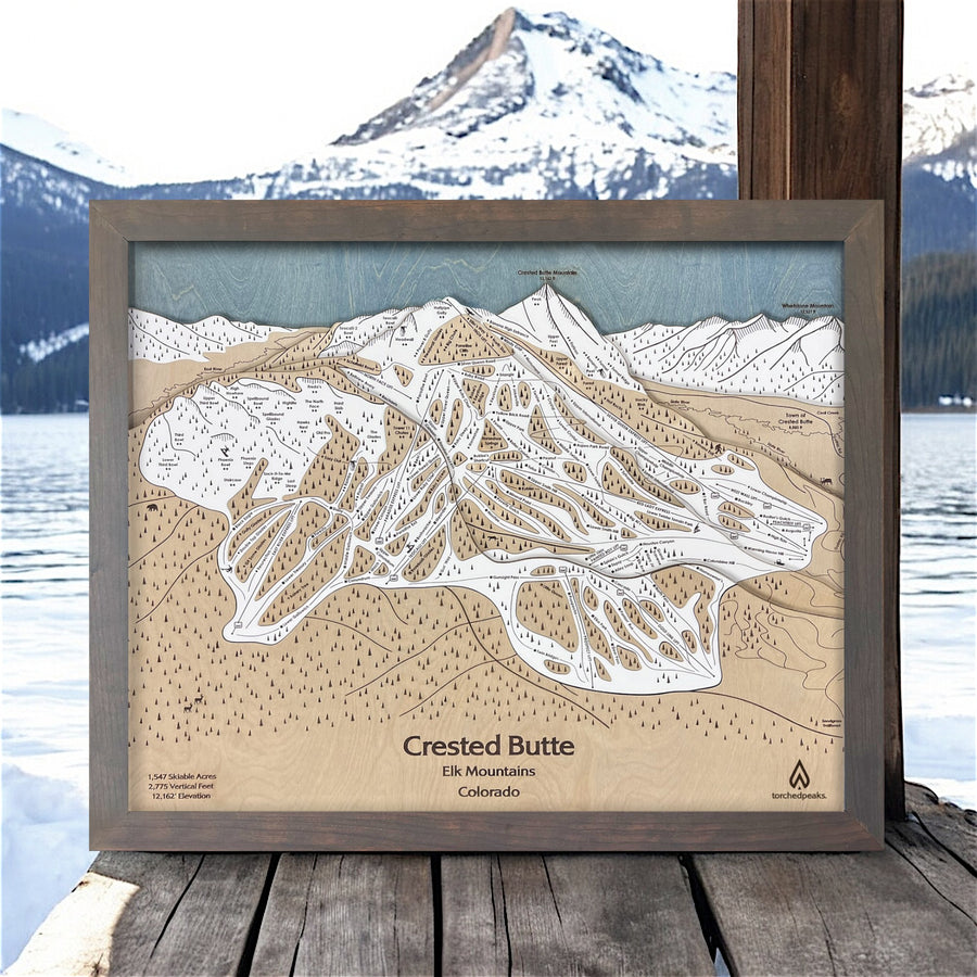 Crested Butte Skiing Art, Wooden Ski Trail Map of Crested Butte Ski Resort in Colorado