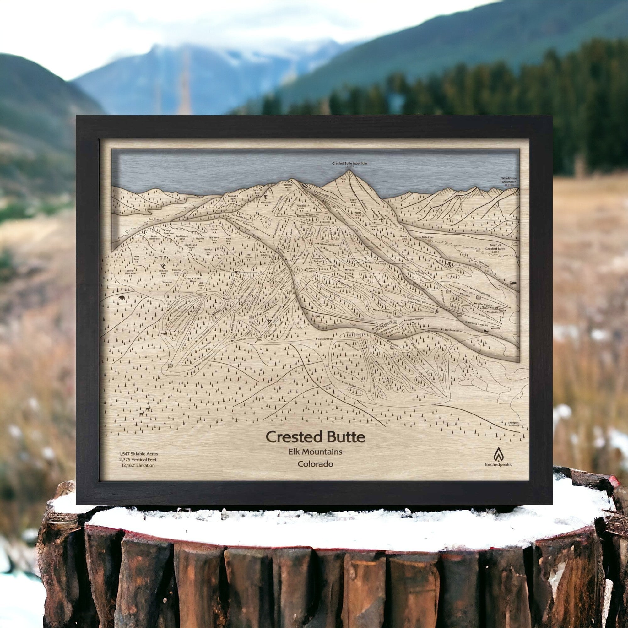 3D Wooden Map of Crested Butte Ski Resort in Colorado