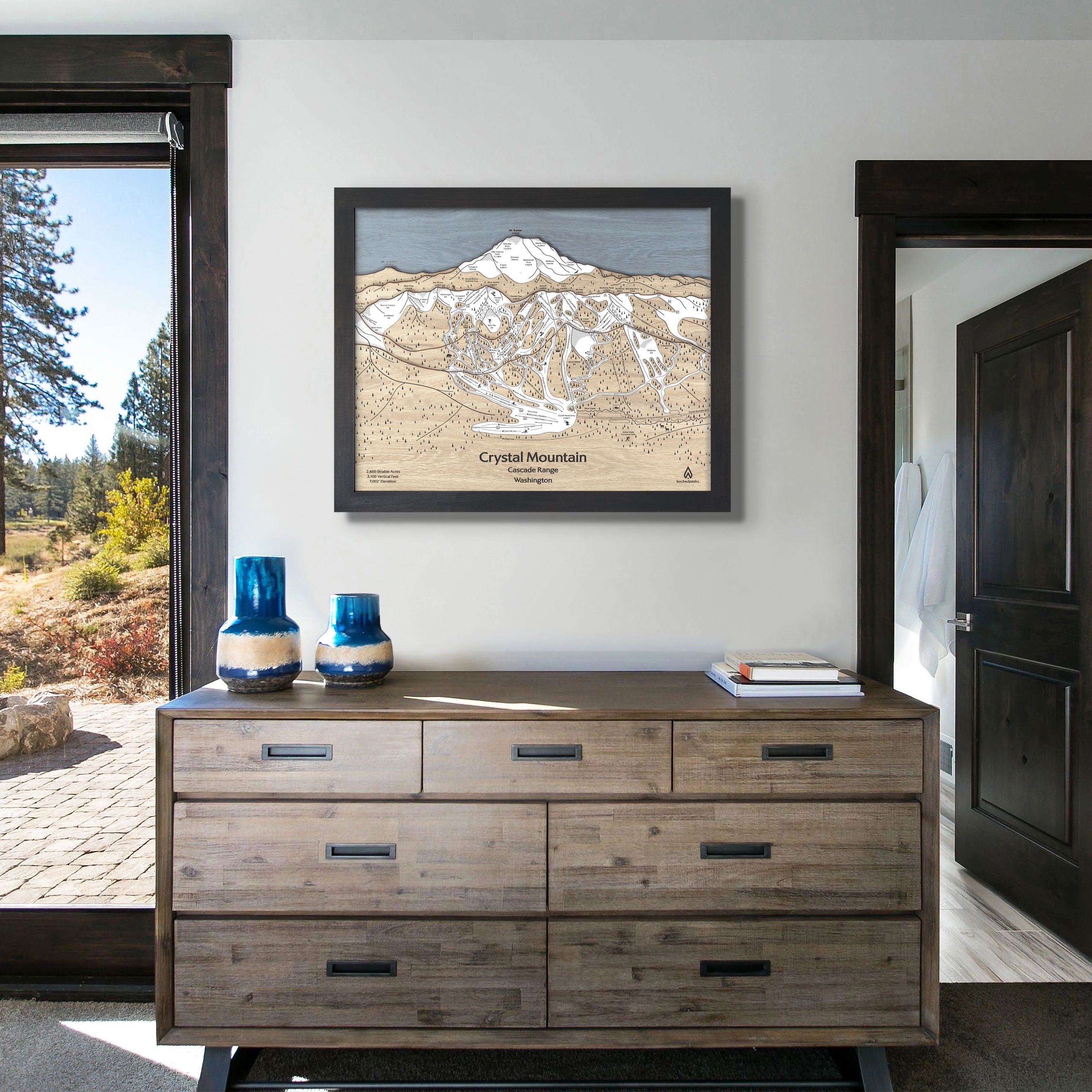 Crystal Mountain Ski Map, Framed Skiing Artwork