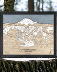 Crystal Mountain Wooden Ski Resort Map, Framed Skiing Artwork