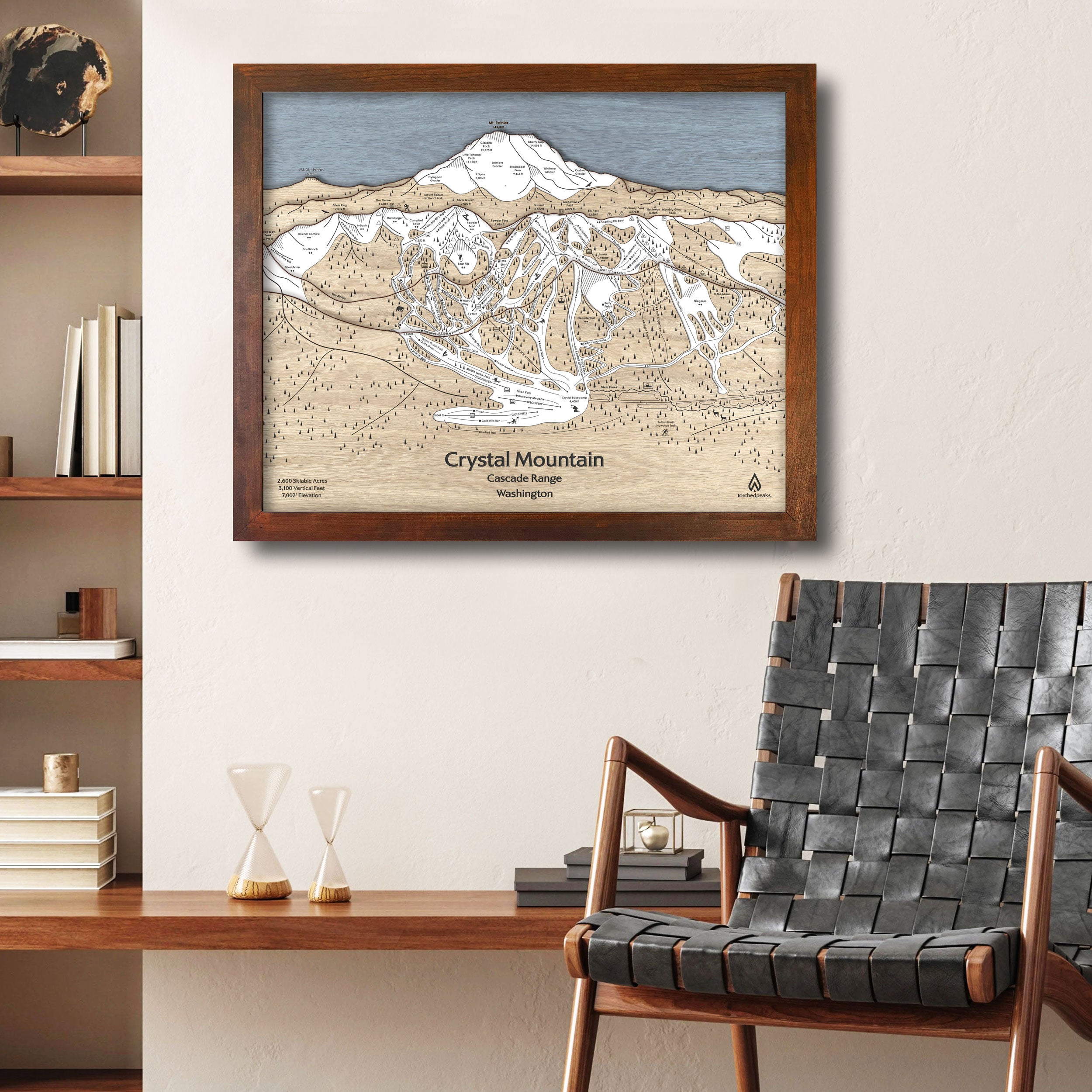 Crystal Mountain Wooden Skiing Sign, Rustic Ski Cabin Decor