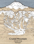 Crystal Mountain Laser-engraved wood ski map, skiing art