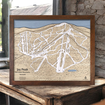 Jay Peak Wooden Ski Map, Torched Peaks Authentic Ski maps