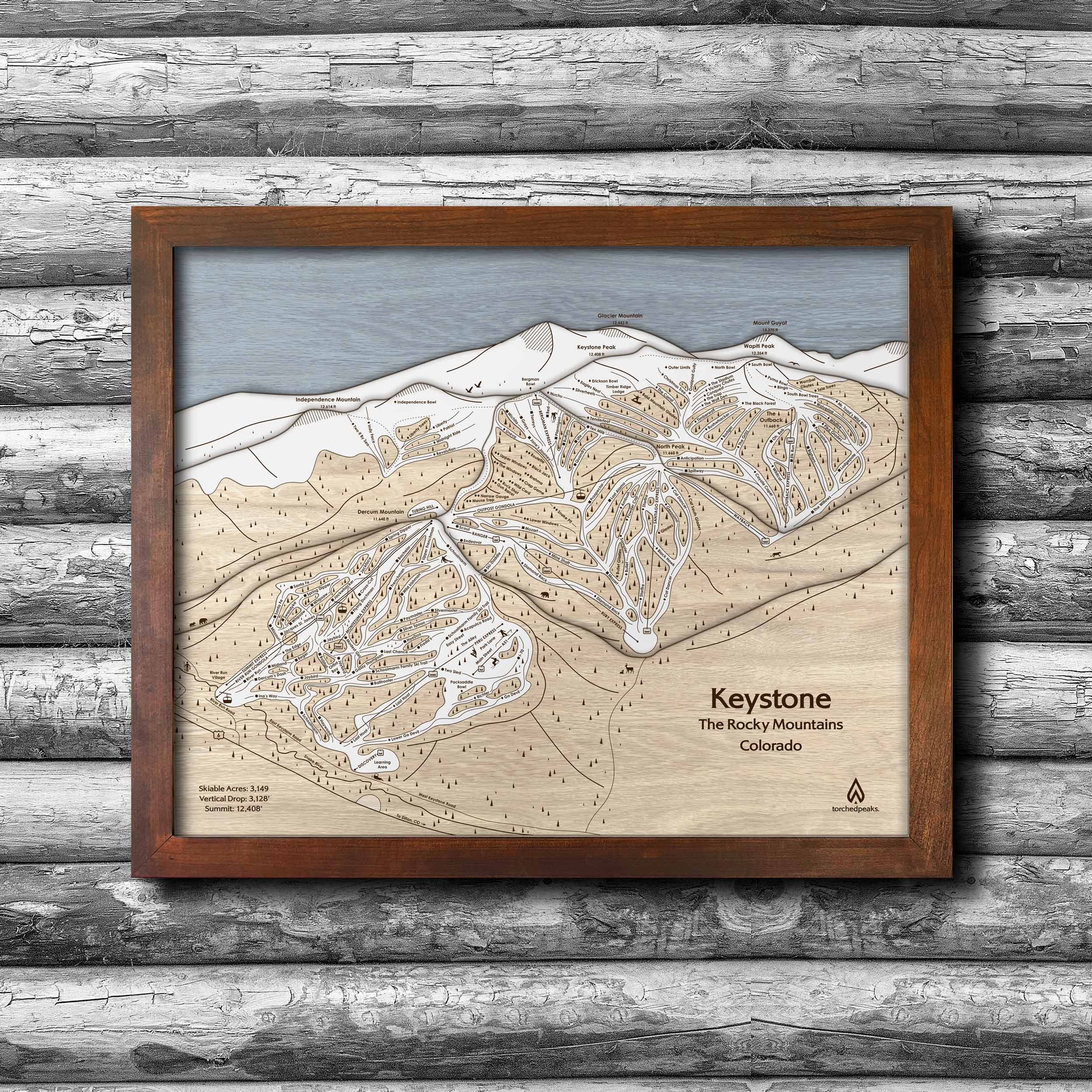 Framed Skiing Wall Art, Keystone Colorado Ski Trail Map