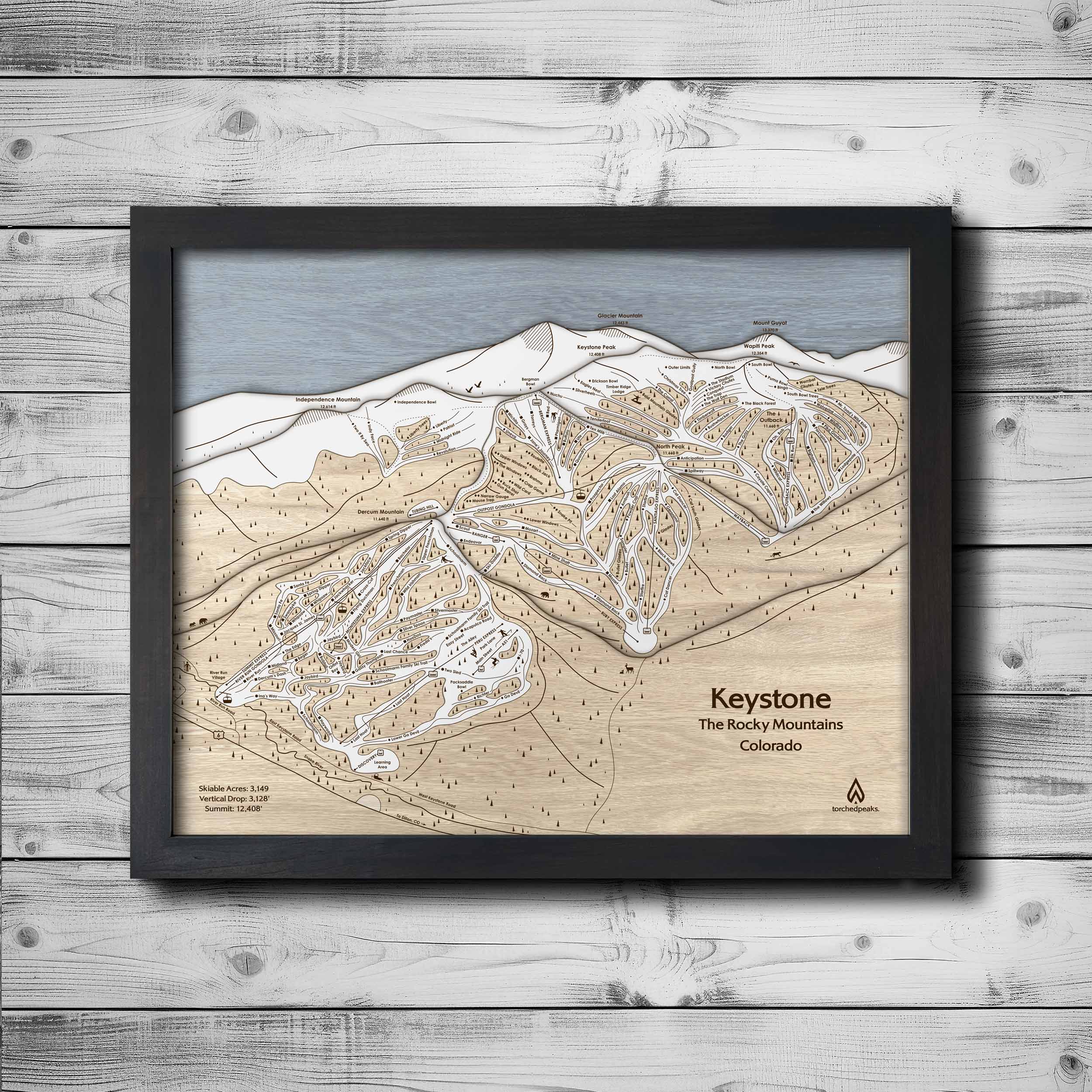 3D Wood Map, Keystone Colorado Ski Trail Map