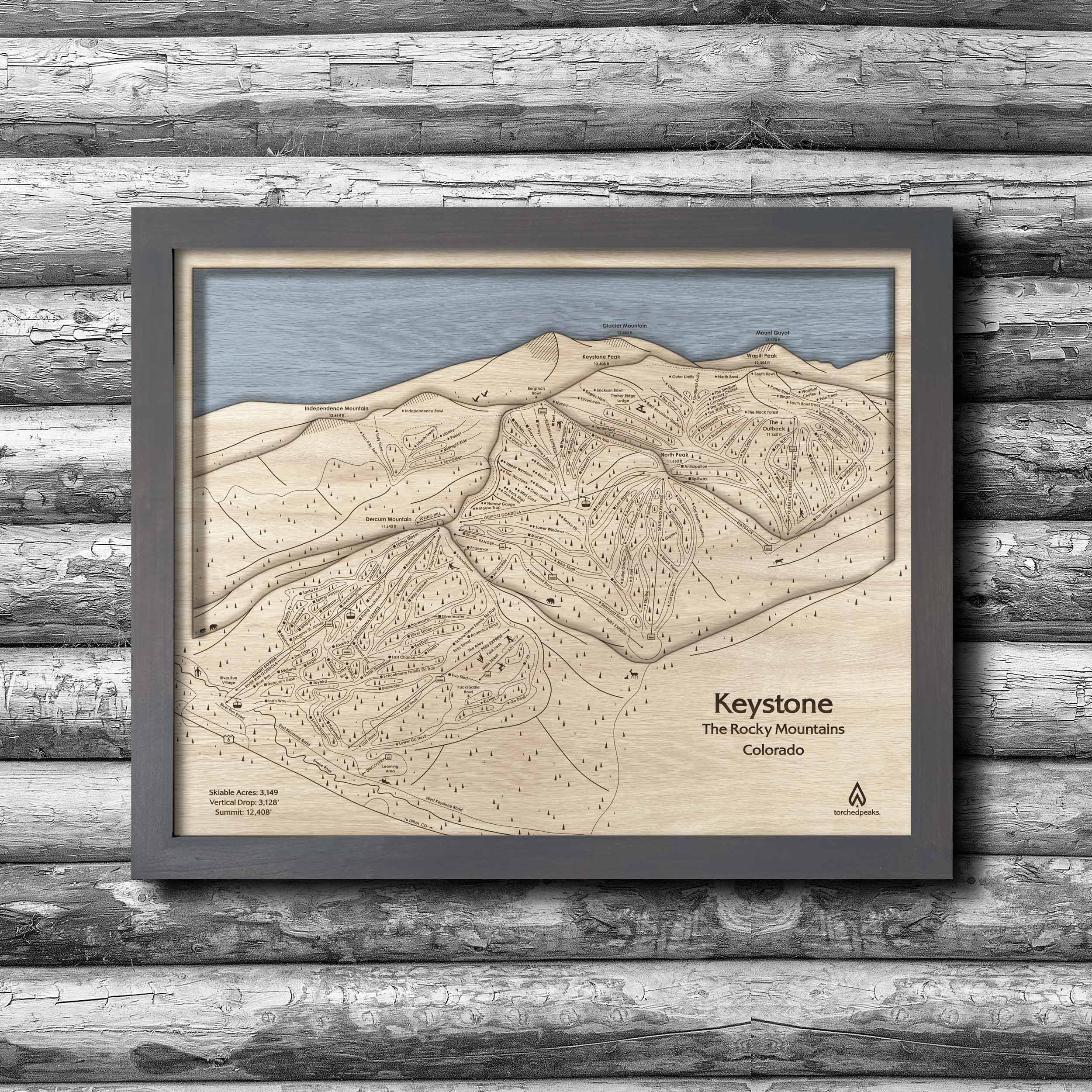 Keystone Colorado Wooden Ski Resort Map, Framed Wall Art for Skiers, Better than a ski poster!