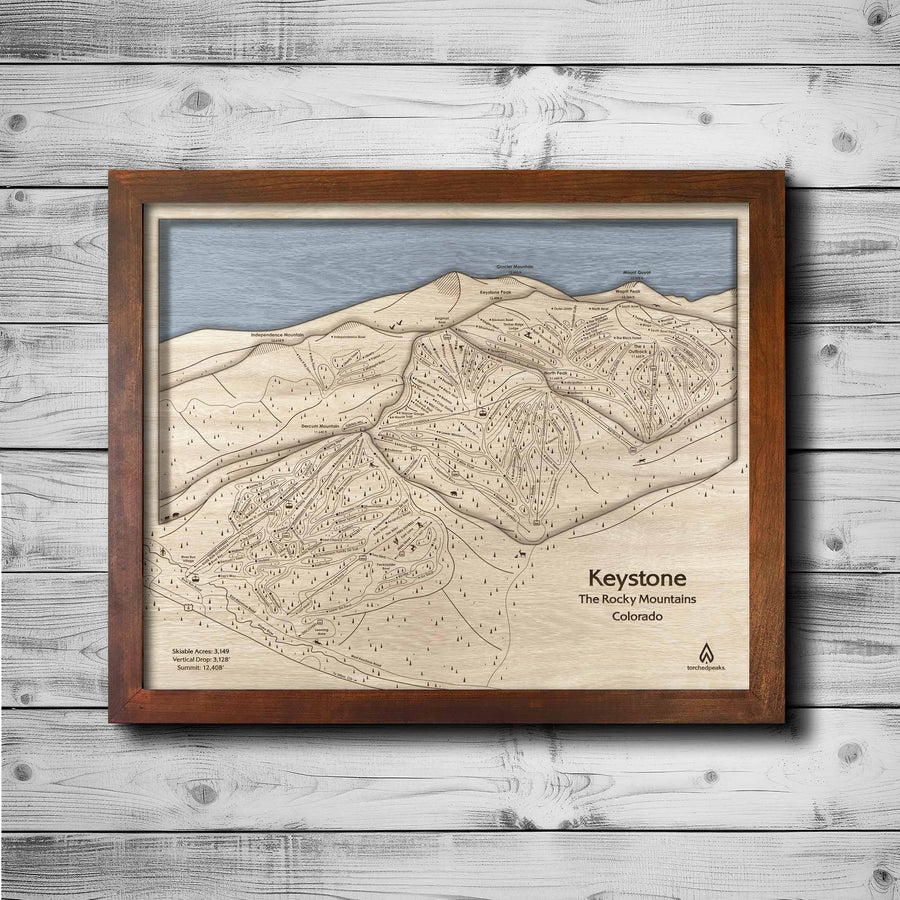 Keystone Colorado Wooden Ski Resort Map, 3D Wood Ski Trail Maps by Torched Peaks