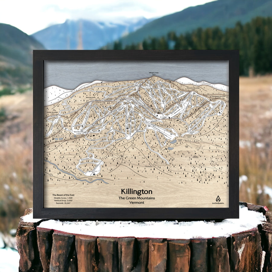 Perfect Gift for Skiers: Handcrafted wooden map of Killington Ski Resort