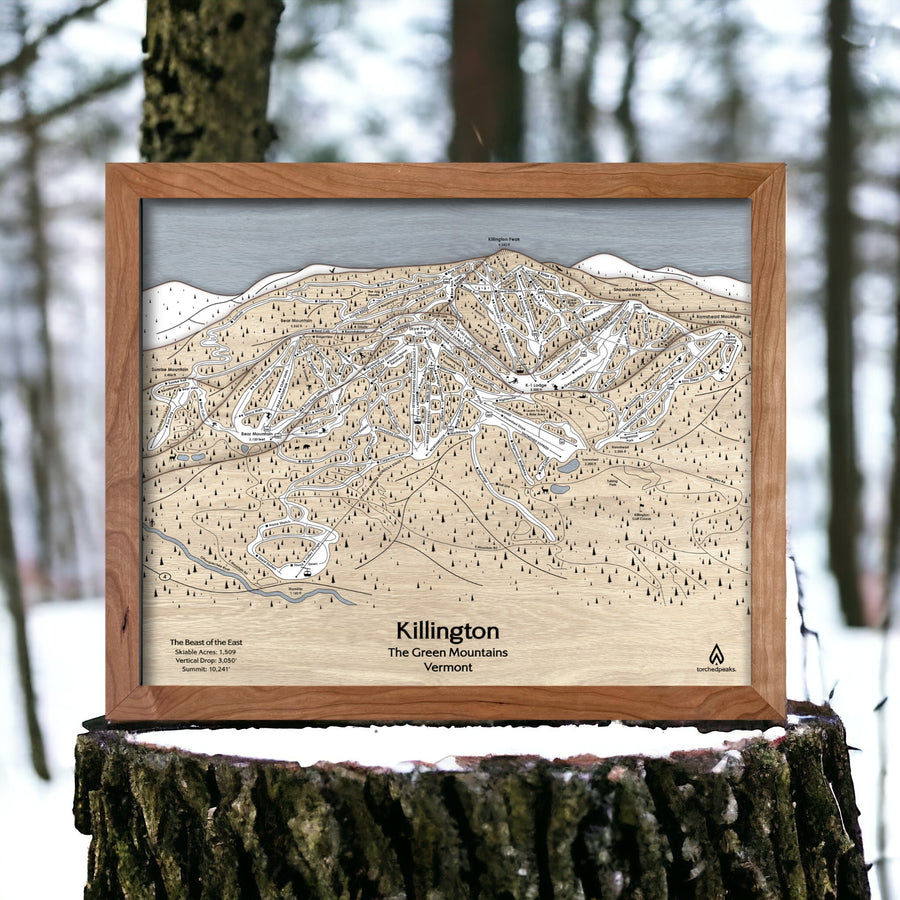 Ski House decor: Killington Mountain Wooden Ski Trail Map