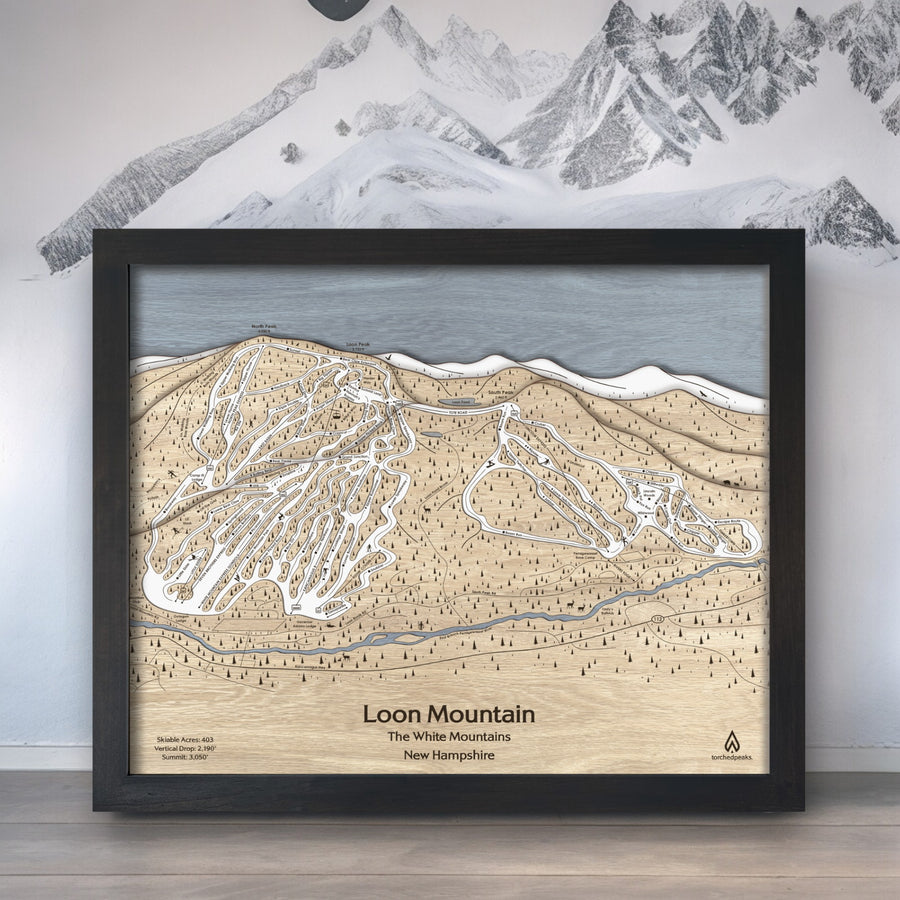 Loon Mountain NH Ski Trail Map Art, 3D Wood Map