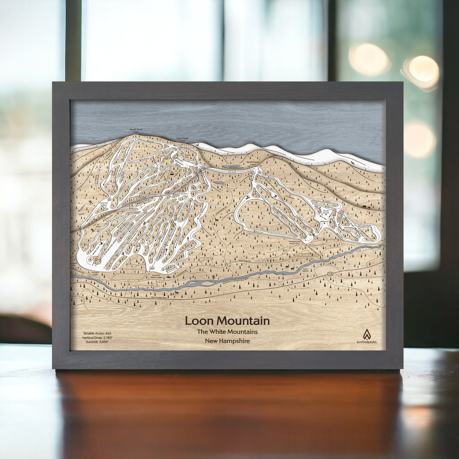 Loon Mountain Ski Resort Map Art, Wooden Mountain Art