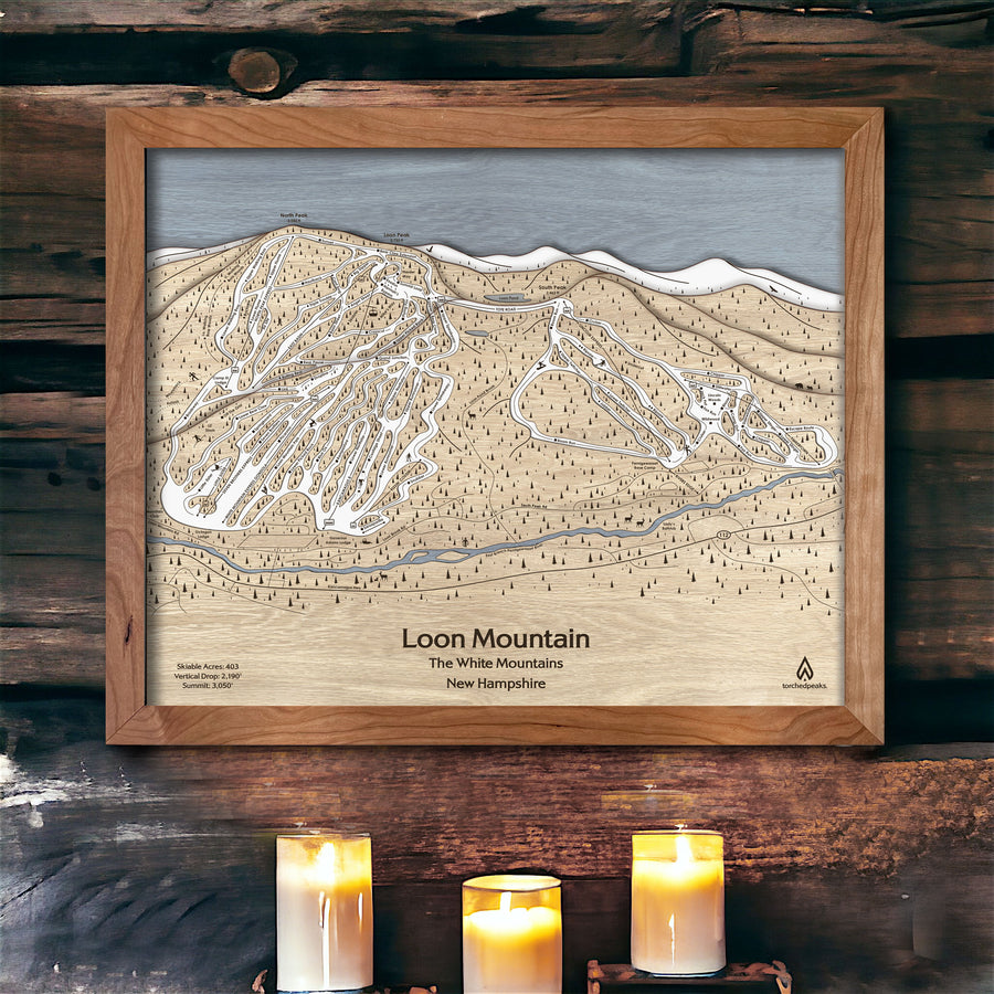 Loon Mountain Wood Map designed by Shawn Orecchio, Artist, Former Pro Snowboarder