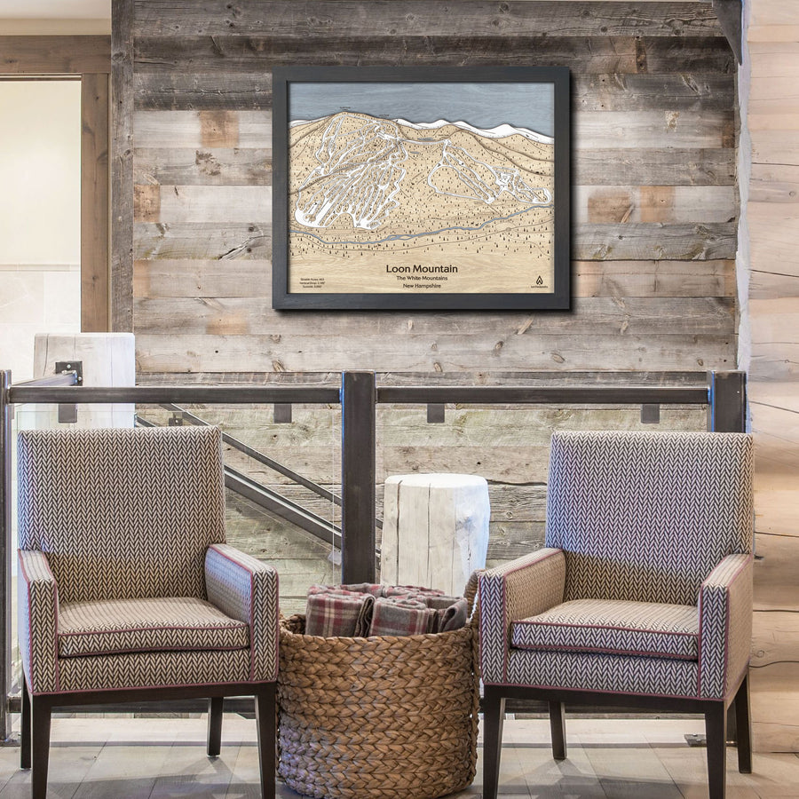 Loon Mountain Ski Resort Map Wall Art, Wooden Ski Slope Art