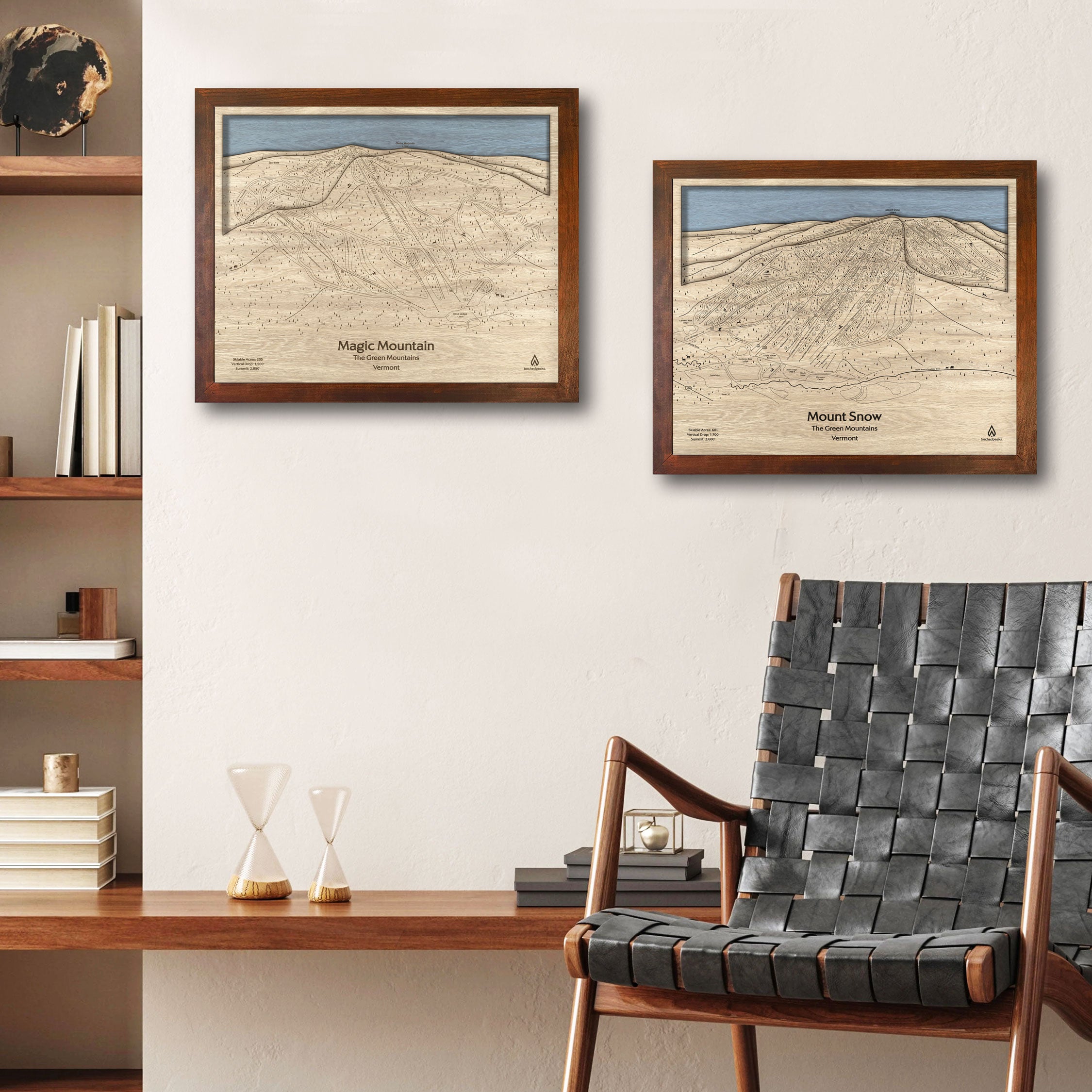 Magic Mountain Ski Trail Map, Framed Skiing Map, Wooden Ski Sign
