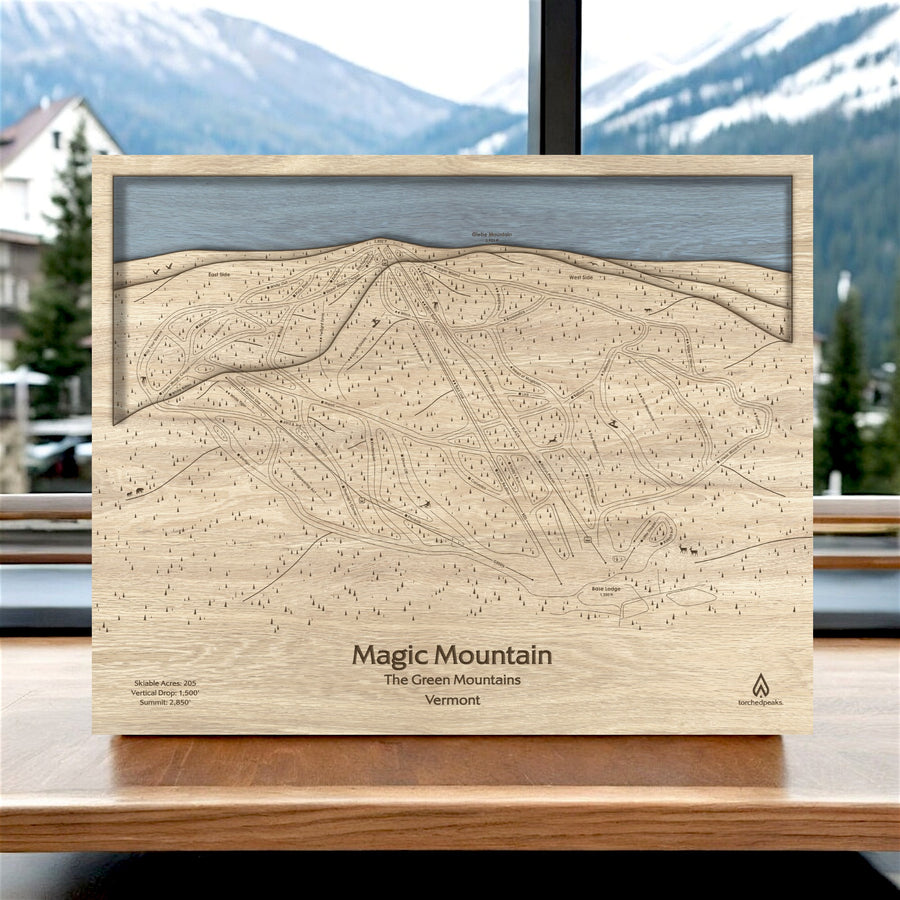 Magic Mountain Wooden Ski Map Art