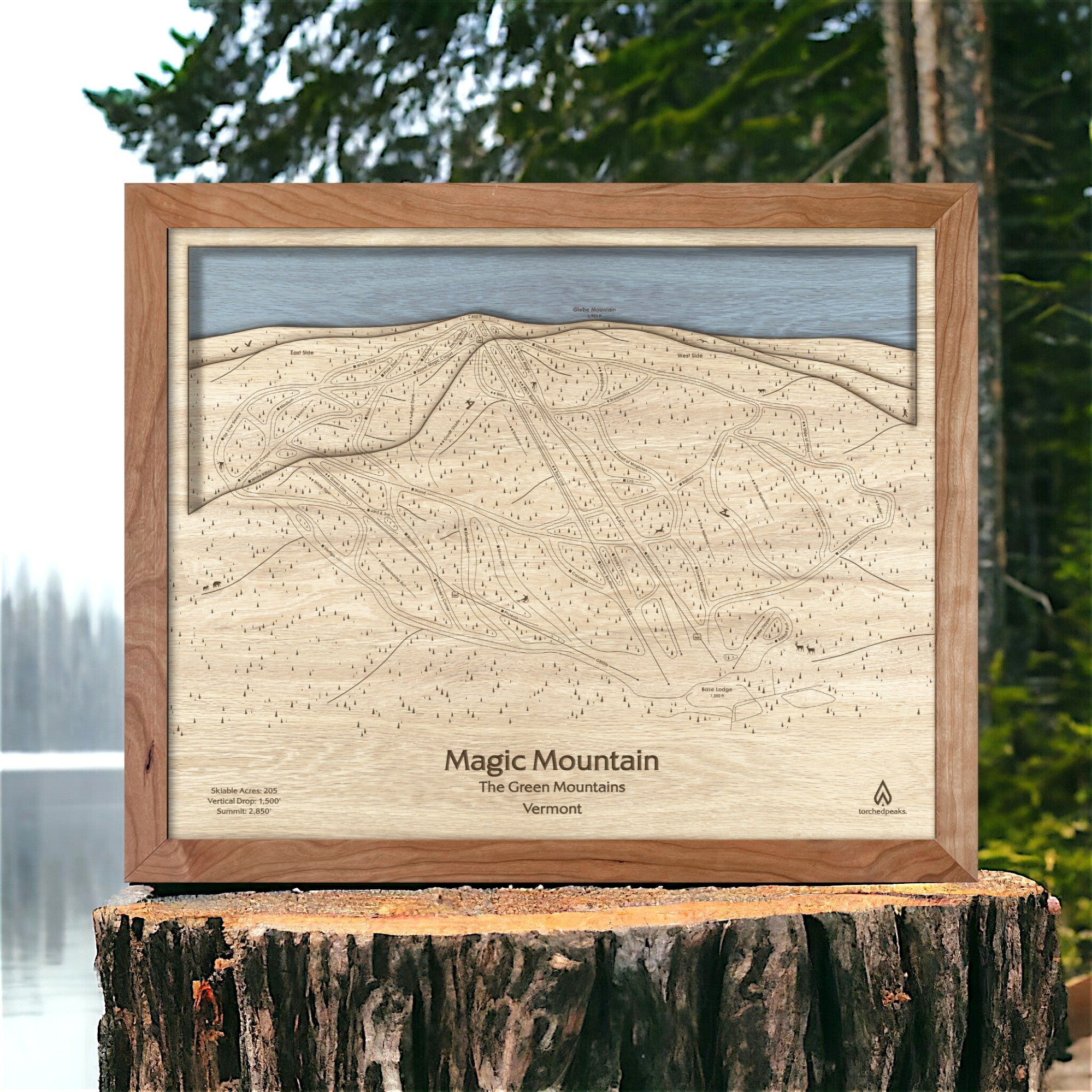 Magic Mountain Framed Wooden Ski Sign, Ski Trail Map Wall Art
