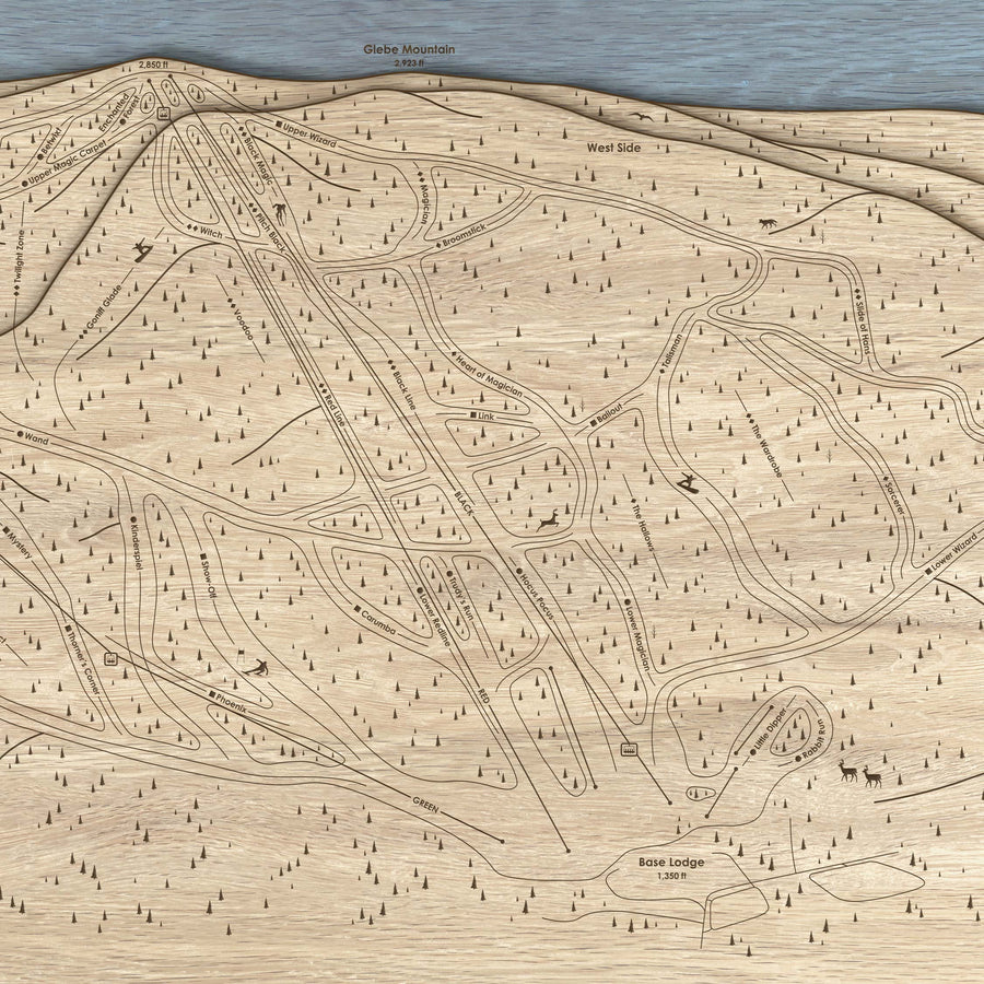 Magic Mountain Wooden Map of Ski Slopes, Mountain Art