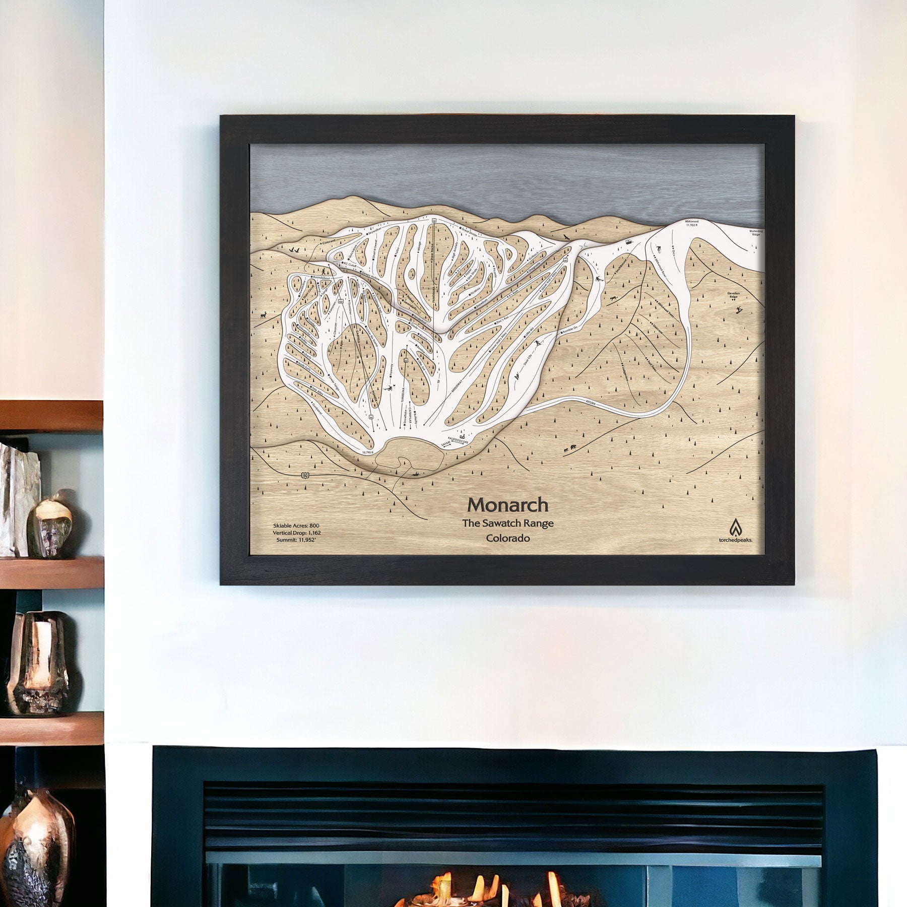 Ski Cabin Interior Design: Wood map of Monarch Mountain Ski Resort
