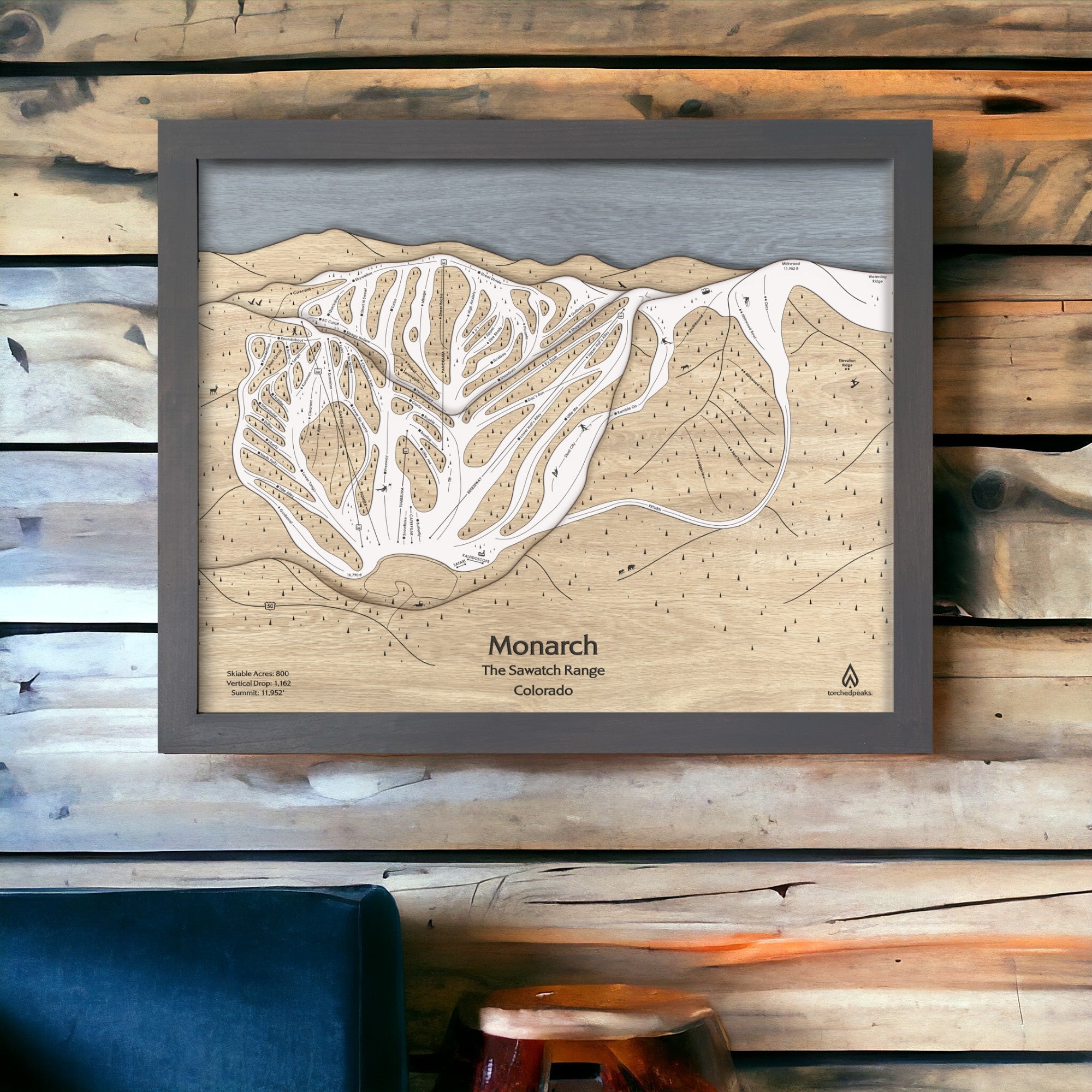 Ski Cabin Decor: 3D Wood map of Monarch Mountain in Colorado