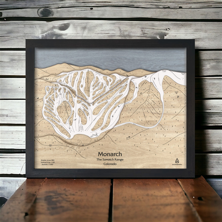 Skiing Wall Art: Wooden Monarch Mountain CO trail map