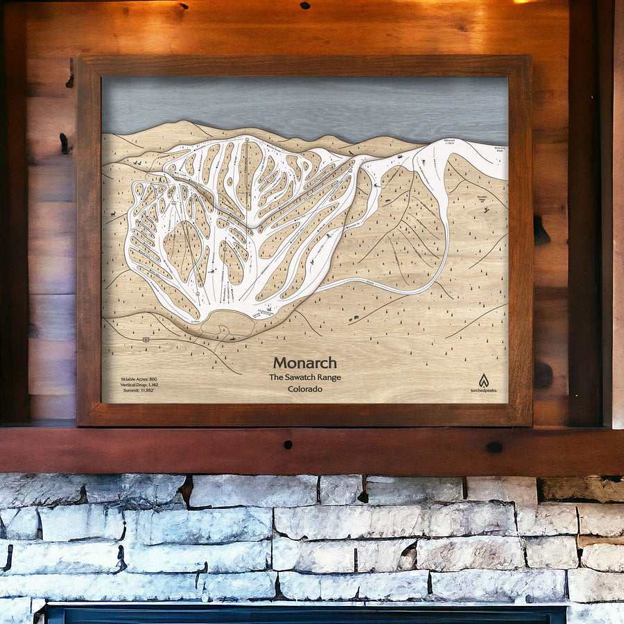 Skiing Decor: Monarch Mountain framed wall map