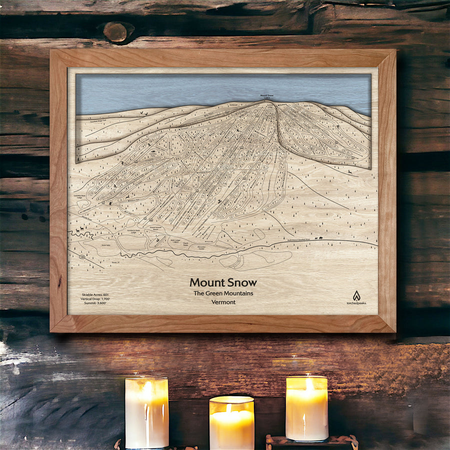 Mount Snow Ski Resort Framed Map, Ski Cabin Art