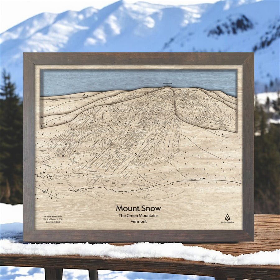 Mount Snow VT Wooden Ski Map