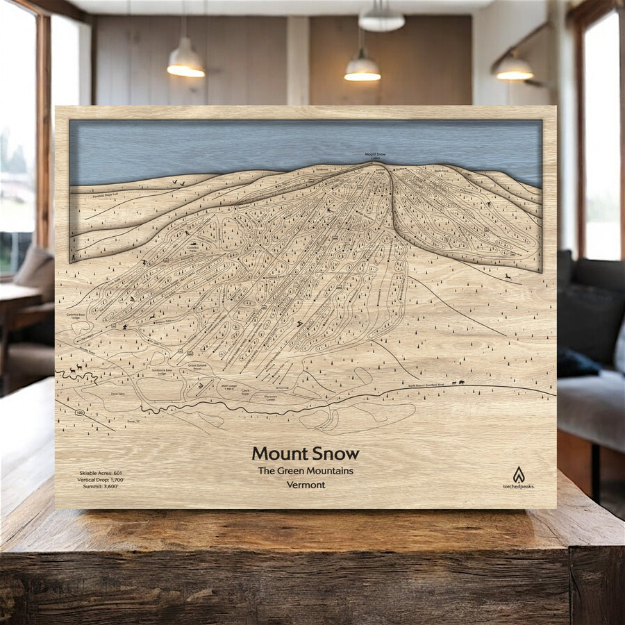 Ski Resort Map Art of Mount Snow Vermont