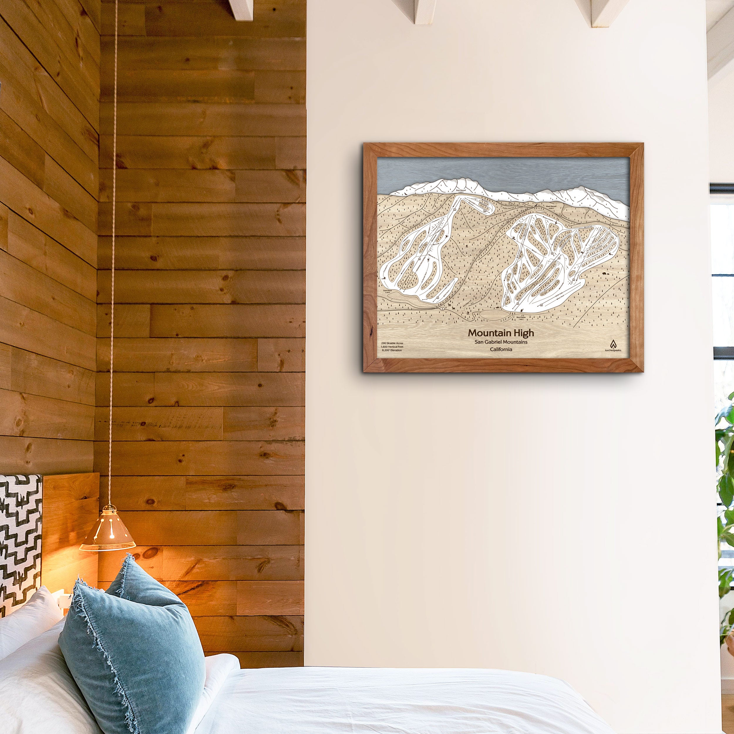 Mountain High Ski Trail Map | 3D Wood Map | Laser Engraved Skiing Decor | Torched Peaks