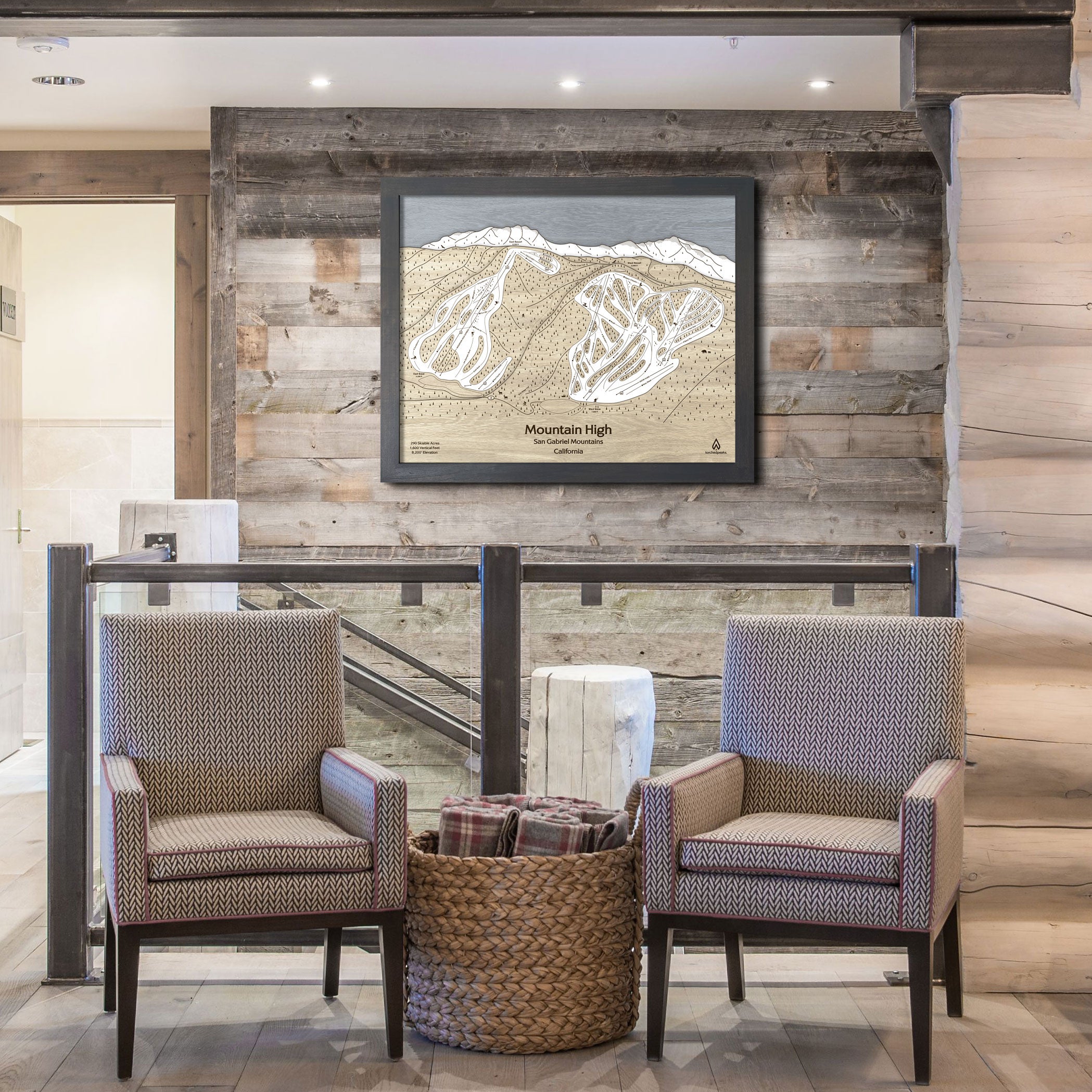 Mountain High Ski Trail Map | 3D Wood Map | Laser Engraved Skiing Decor | Torched Peaks