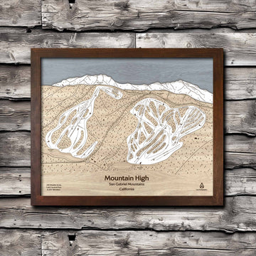 Mountain High Ski Trail Map | 3D Wood Map | Laser Engraved Skiing Decor | Torched Peaks