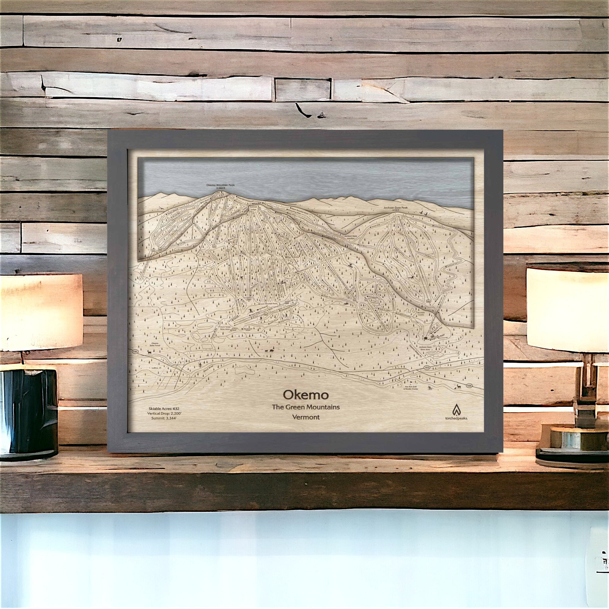 Okemo Mountain Wooden Ski Map