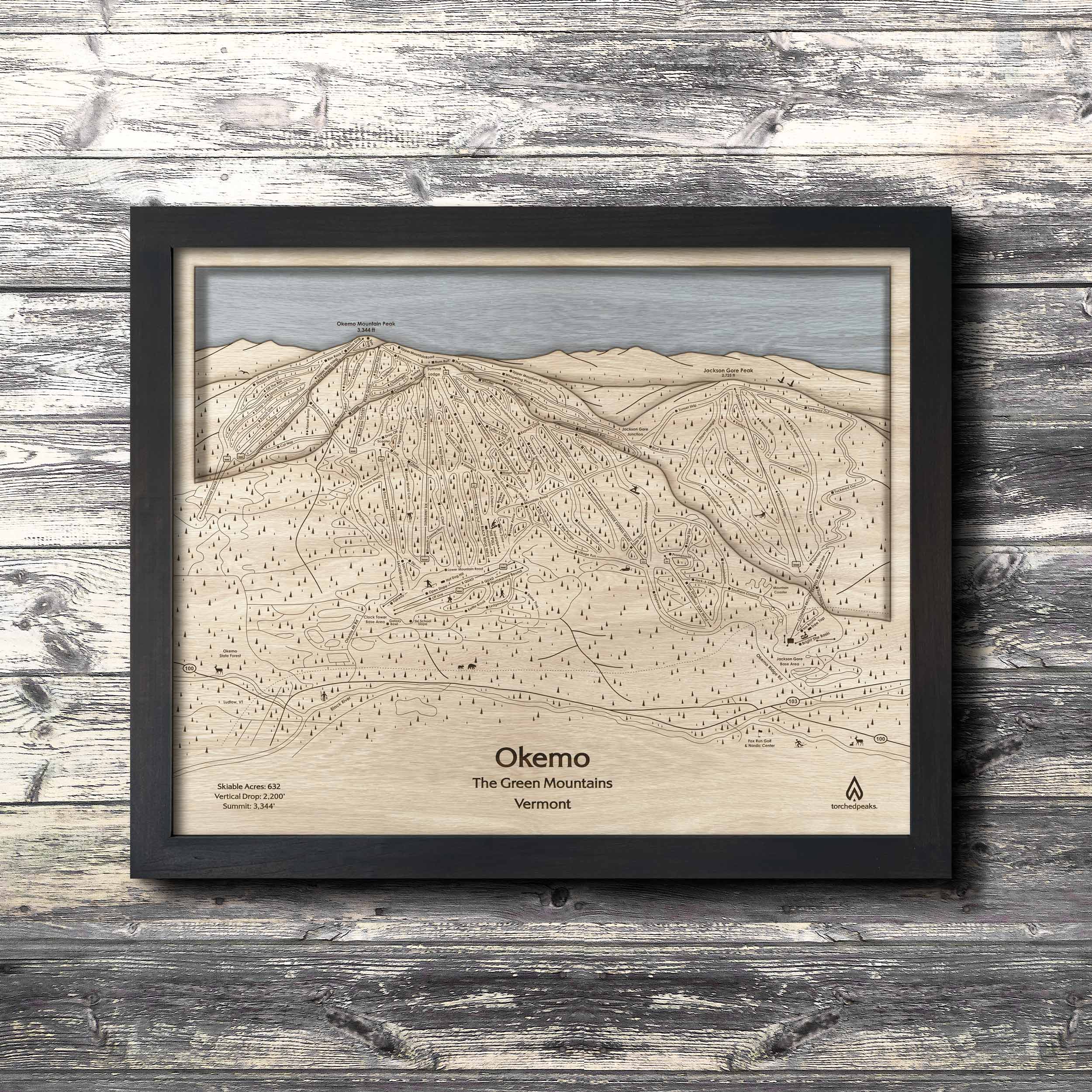 Okemo VT Wooden Ski Trail Map, Gifts for Skiers