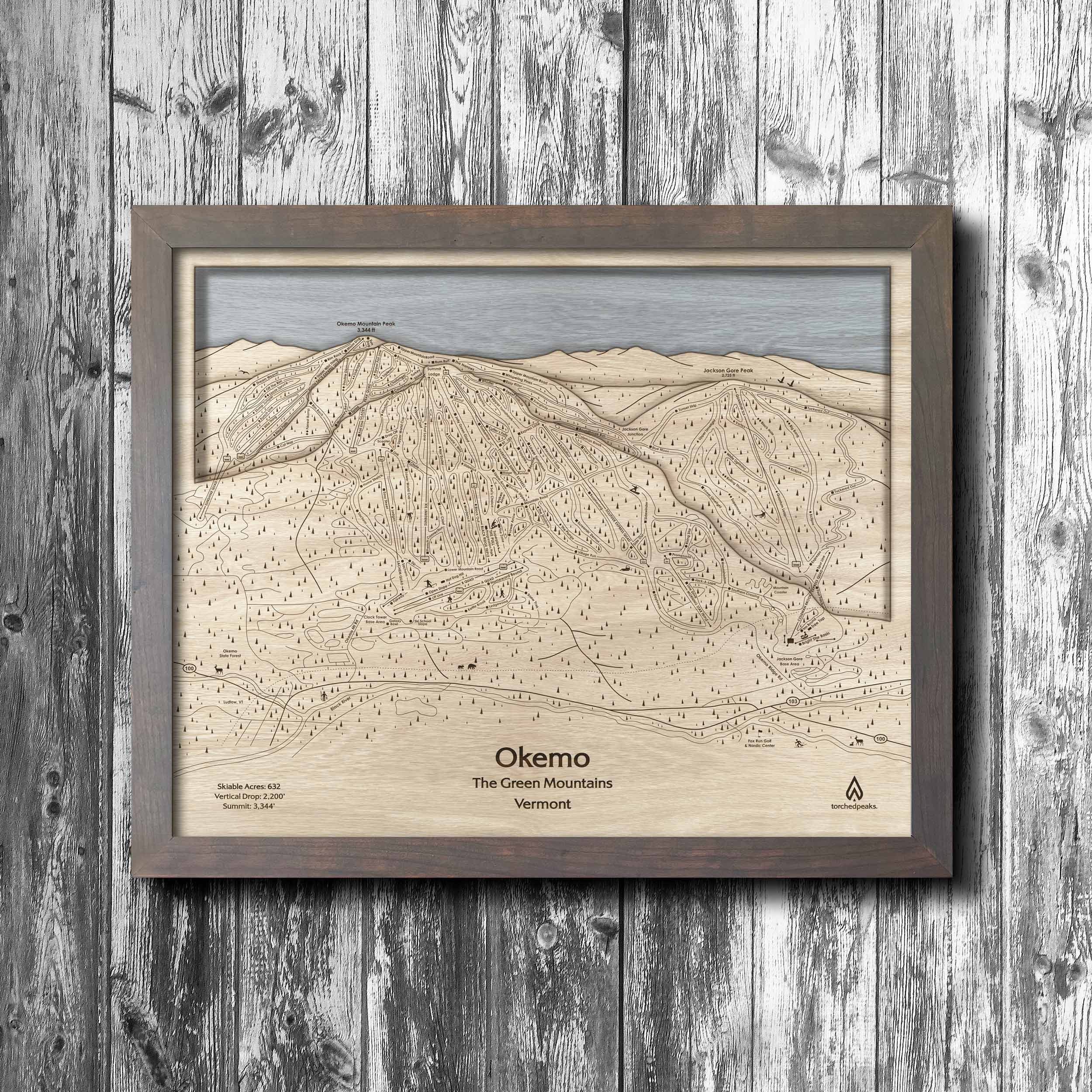 Okemo VT Wooden Ski Trail Map