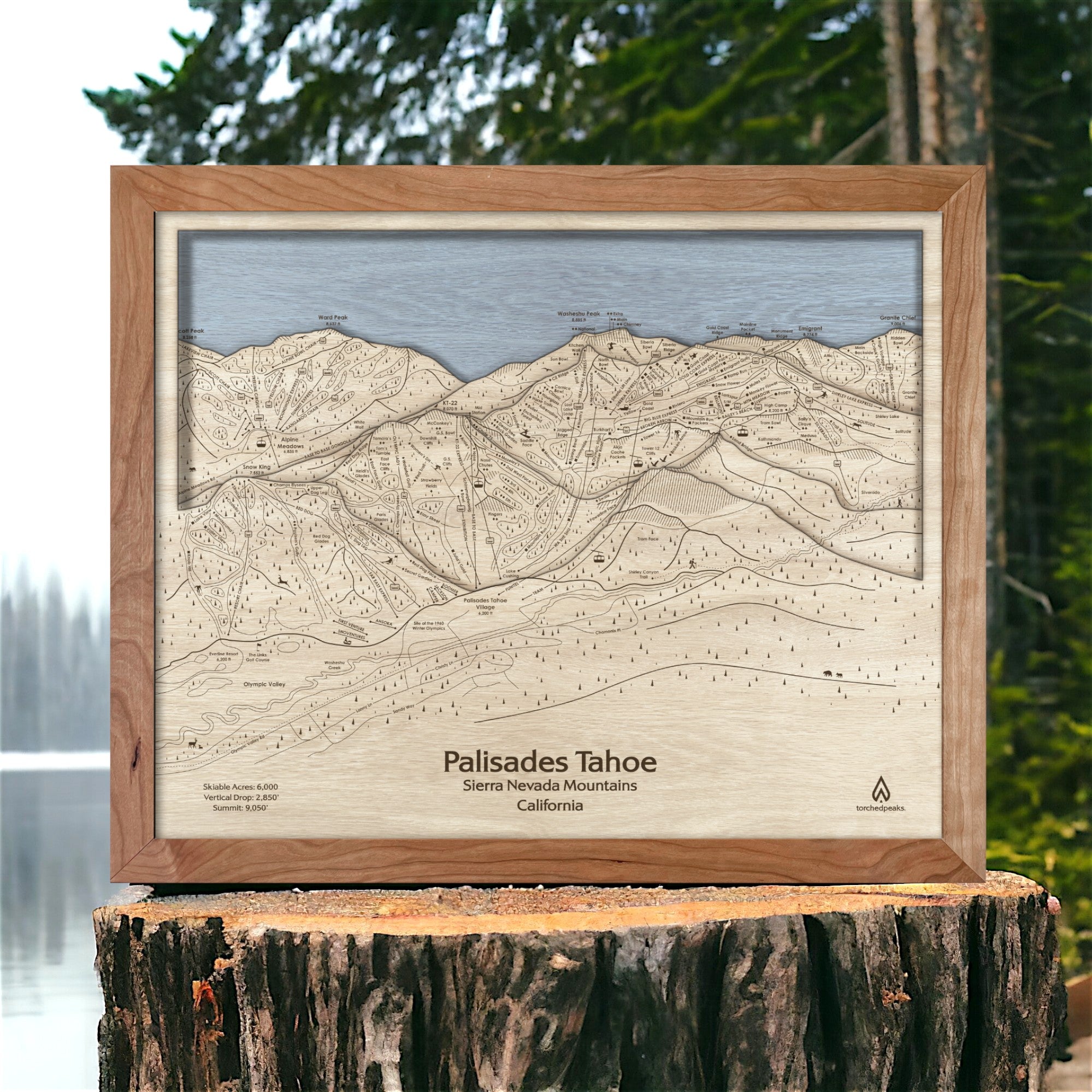 Palisades Tahoe Squaw Valley Ski Map, Framed Skiing Map