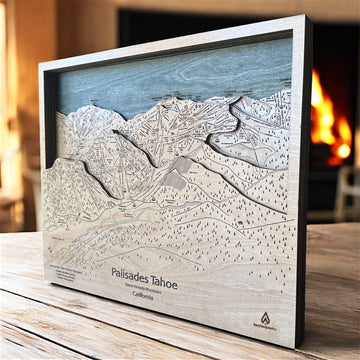 Palisades Tahoe Wood Ski Map, Designed by Torched Peaks the original wood ski map company