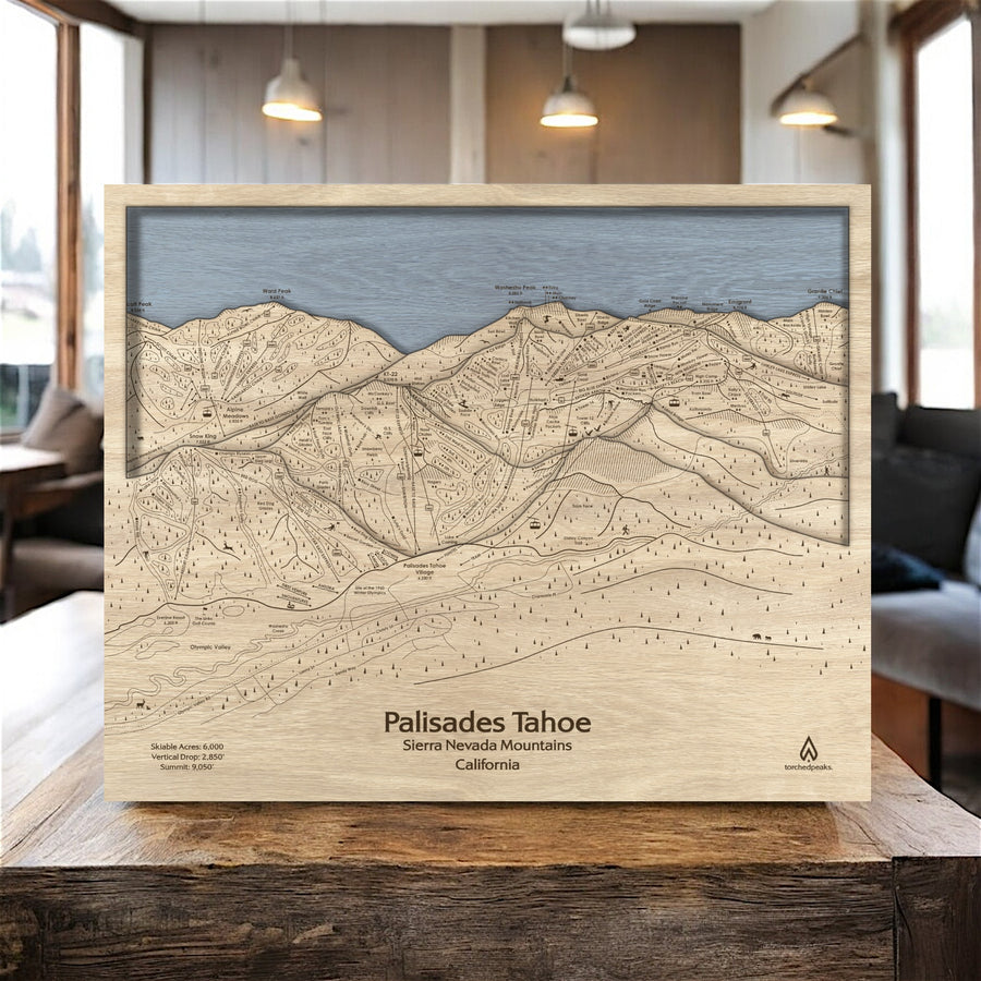 Palisades Tahoe Wood Ski map, Skiing Art