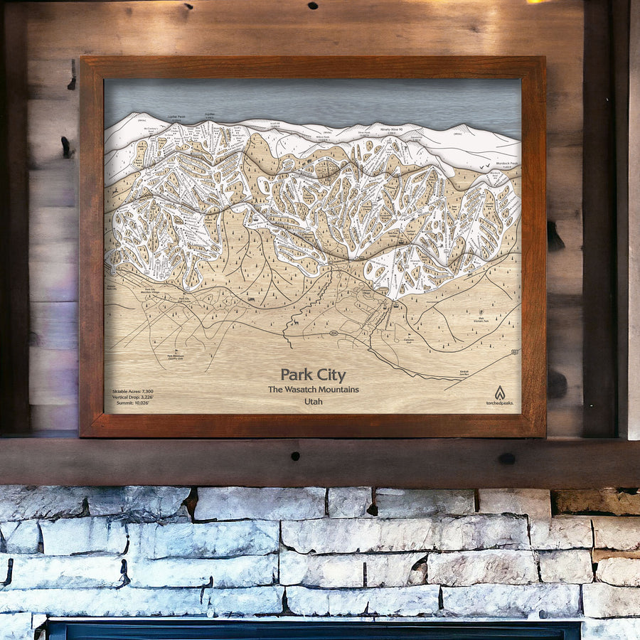 Park City Utah, Ski Map, Laser-engraved, Wall Art