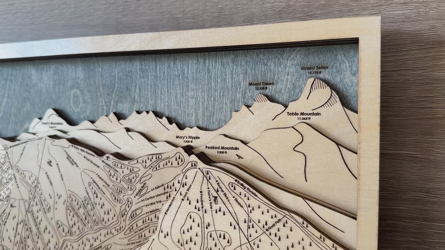 3D Layered Mountain Map | Wooden Ski Trail Maps