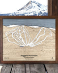 Ragged Mountain wood ski map, framed skiing wall art