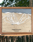 Ragged Mountain 3D Wood Ski Trail Map, Framed Ski Poster, Engraved Wood