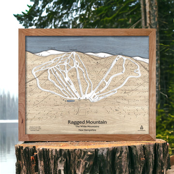 Ragged Mountain 3D Wood Ski Trail Map, Framed Ski Poster, Engraved Wood