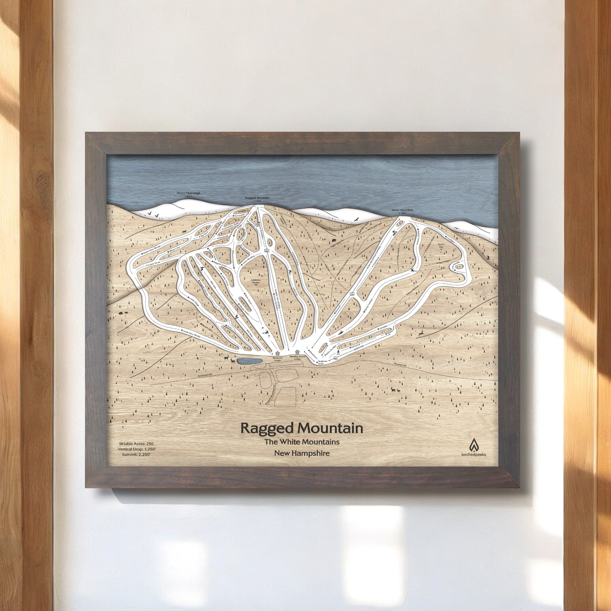 Ragged Mountain Wood Ski Map, Skiing Art, Wood Ski Sign