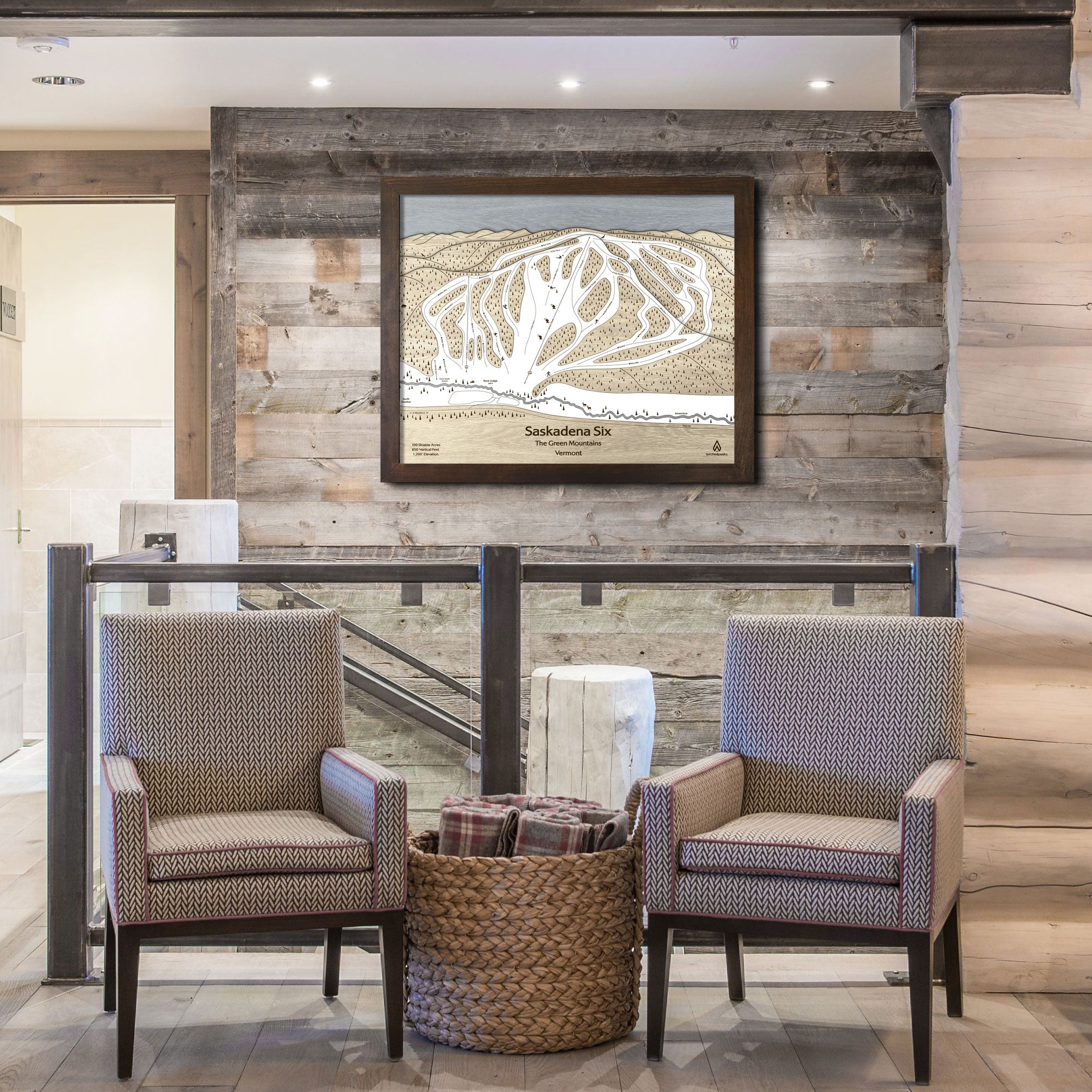 Saskadena Six (formerly Suicide Six) Ski Trail Map | 3D Wood Ski Slope Mountain Art