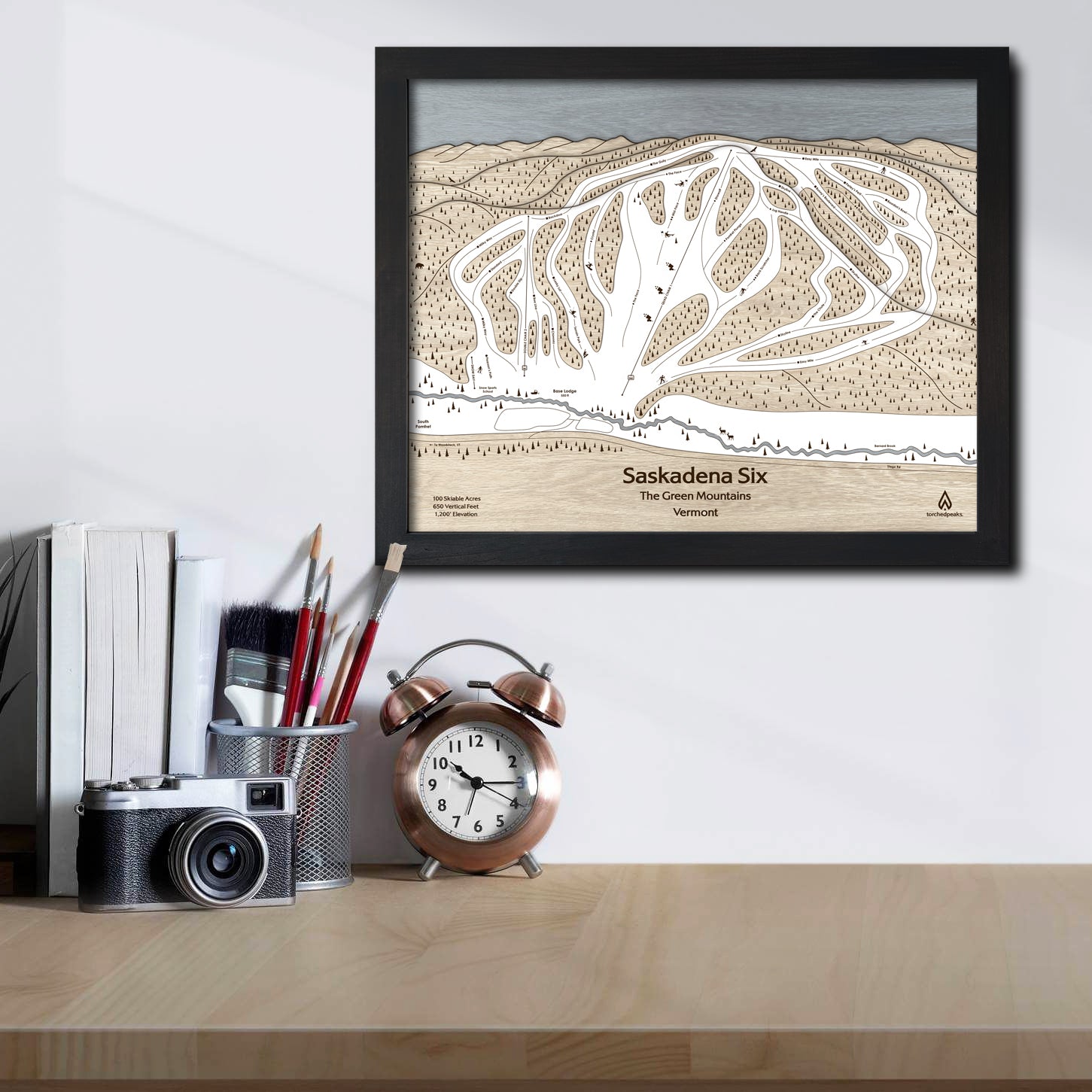 Saskadena Six (formerly Suicide Six) Ski Trail Map | 3D Wood Ski Slope Mountain Art