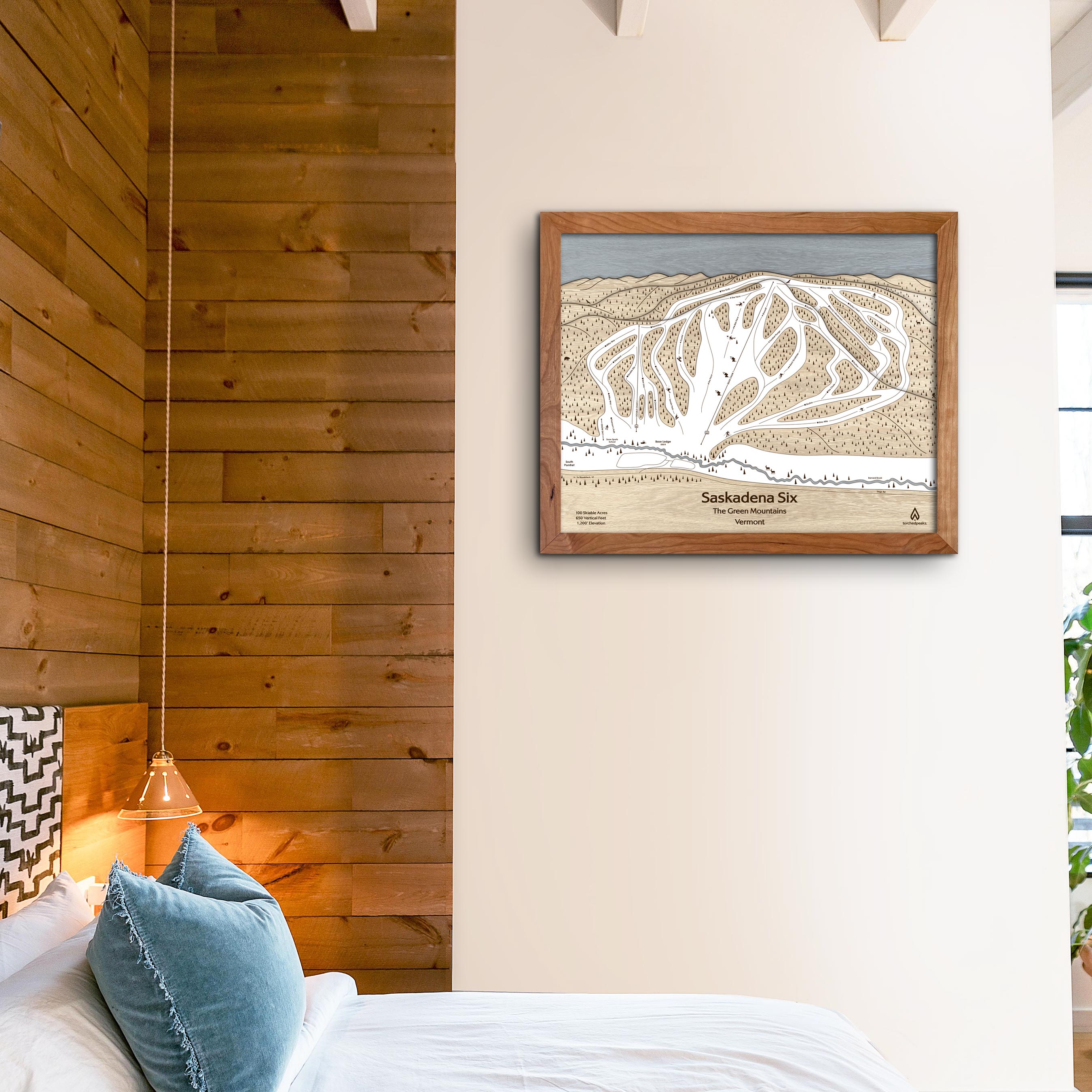 Saskadena Six (formerly Suicide Six) Ski Trail Map | 3D Wood Ski Slope Mountain Art